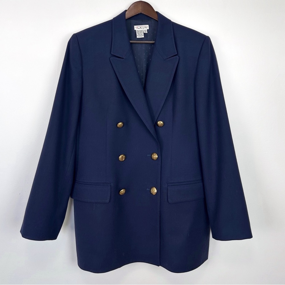 Vintage 2000s Talbots Wool Blazer Nautical Navy Triple Breasted 14 plus